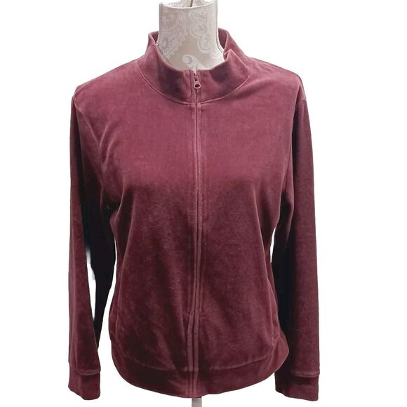 bobbie brooks Burgundy Velour  Full Zip-up Jacket Women's Size Large - Picture 1 of 6